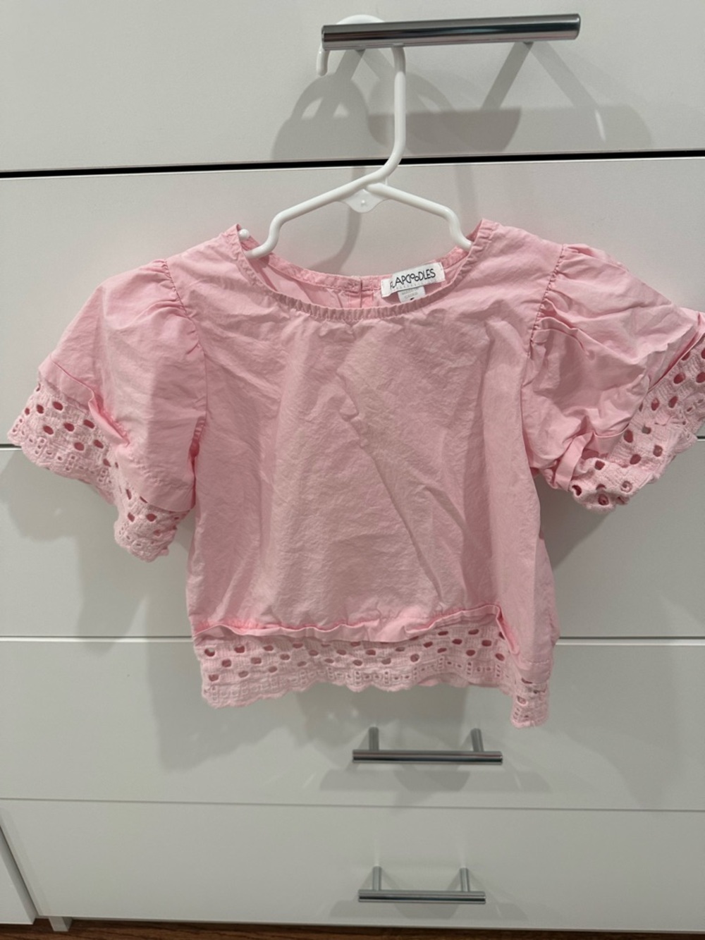 Girls Pink Eyelet Flutter Sleeve Top Size 5